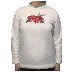 Croft & Barrow LS Top Women's M Embroidery Poinsettia Christmas Fleece